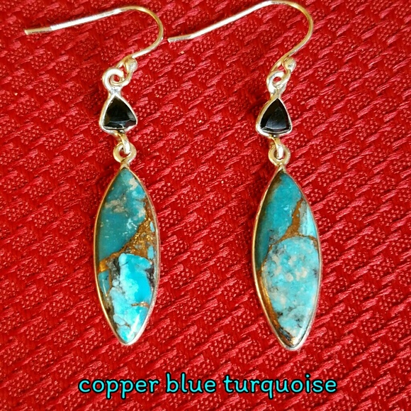 Earth Art hand crafted artisan Jewelry - Turquoise Onyx Earrings Sterling Silver NEW